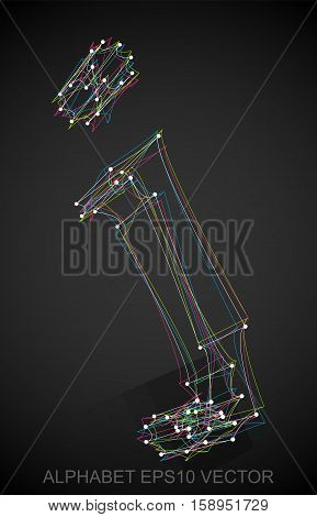 Abstract illustration of a Multicolor sketched lowercase letter J with Reflection. Hand drawn 3D J for your design. EPS 10 vector illustration.