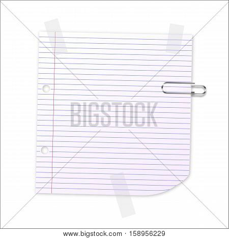 Lined writing paper with clear tape and paperclip