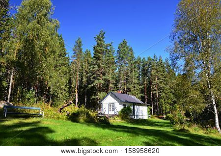 A lonely sweden cottage surrounded by forest