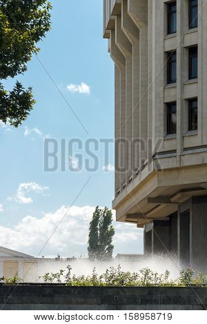 Simferopol. Fountain splashes before the building of the State Council of the Republic of Crimea