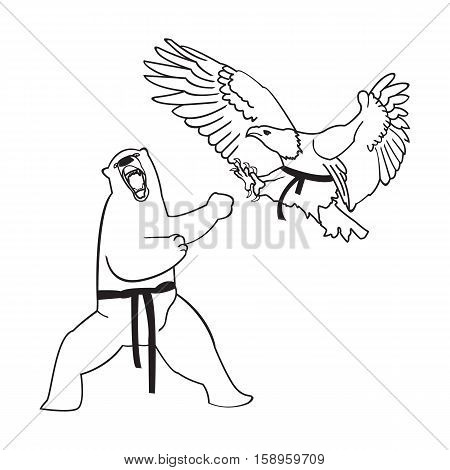 Martial arts . Vector illustration. Bear and eagle.