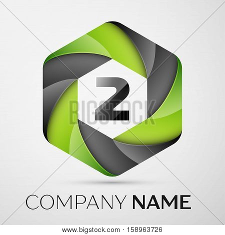 Two number colorful logo in the hexagonal on black background. Vector template for your design