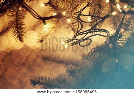 Colorful glowing Christmas lights. Holiday background