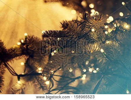 Colorful glowing Christmas lights. Holiday background