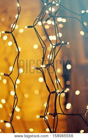 Colorful glowing Christmas lights. Holiday background