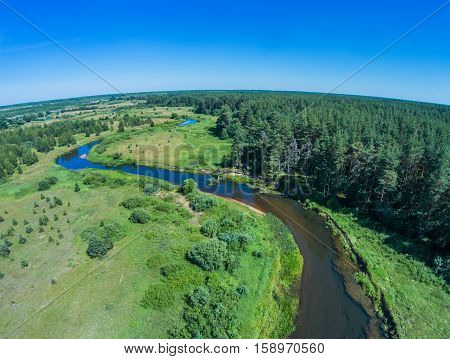 Over the river from Volchina village of Ivanovskoe. Shooting from height of the bird's flight. Maksatikhinsky District Tver Region.