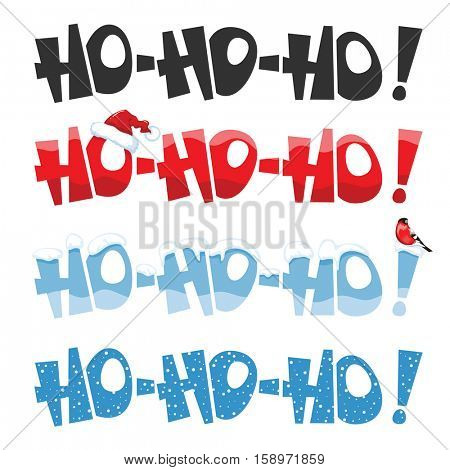 Merry Christmas greeting set with lettering Hohoho. Vector illustration.
