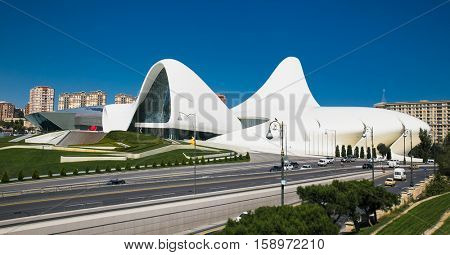 BAKU,AZERBAIJAN-OKT 4, 2016: Heydar Aliyev Center on Oct 4, 2016 in Baku, Azerbaijan. Heydar Aliyev Center won the Design Museum's Designs of the Year Award in 2014