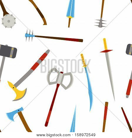 Ancient weapon tool equipment pattern. Melee weapon. Cold weapon. Flat style.