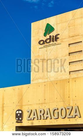 Zaragoza, Spain - October 9, 2016: Facade of Zaragoza-Delicias railway station. The new station was opened on 7 May 2013