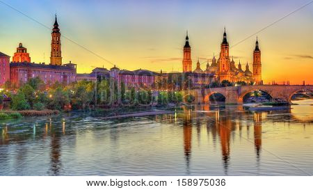 Basilica of Our Lady of the Pillar and the Ebro River - Zaragoza, Spain