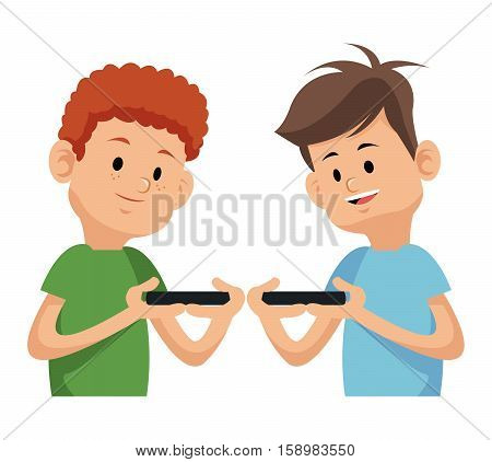 two boy playing video game with moblie phone vector illustration eps 10