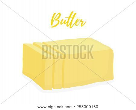 Vector Yellow Butter Bar, Organic Farm Nutrition. Fresh Dairy Milk Product. Creamy Healthy Piece Of 