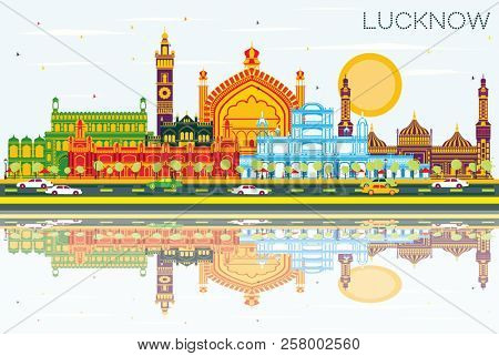 Lucknow India City Skyline with Gray Buildings, Blue Sky and Reflections. Business Travel and Tourism Concept with Modern Architecture. Lucknow Cityscape with Landmarks.