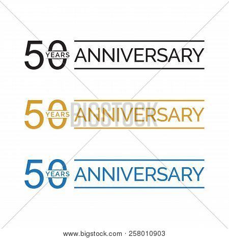 Simple 50th Anniversary Years Logo Vector. Blue Black Gold Color