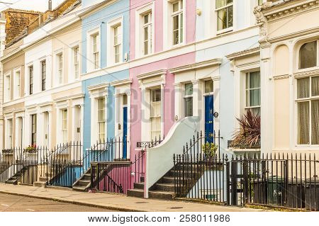 Notting Hilll London. August 2018. A View Of Colourful Architecture In Notting Hill In London
