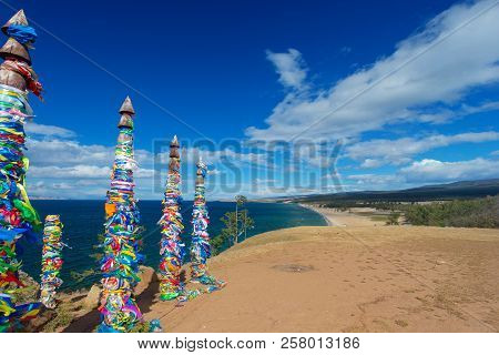 Ritual Shaman Pillars On Olkhon Island, Russia