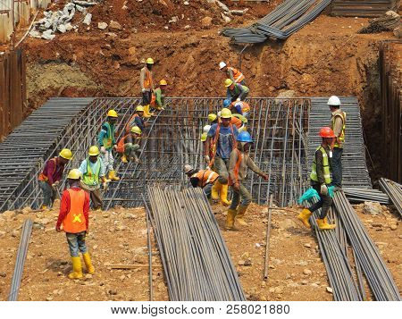 Jakarta, Indonesia - August 7, 2018: Jakarta Light Rail Transit (lrt) Construction Site In Kuningan 