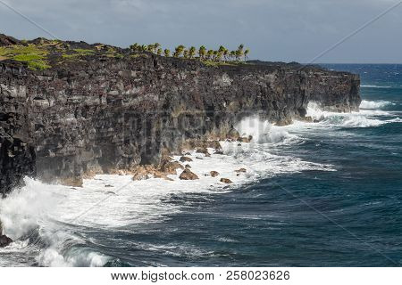 Cliffs Along Hawaii Coast In Hawaii Volcanoes National Park