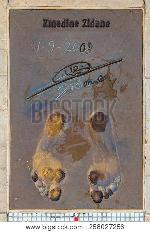 Monte Carlo, Monaco - October 14, 2013: Footprint Of Legendary Footballer Zinedine Zidane Or Zizou, 