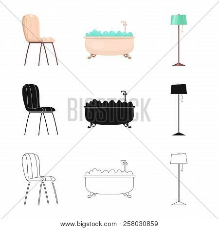 Vector Design Of Furniture And Apartment Logo. Set Of Furniture And Home Vector Icon For Stock.