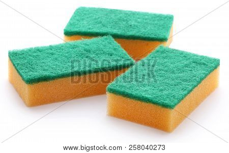 Kitchen Sponge With Scotch Brite Over White Background