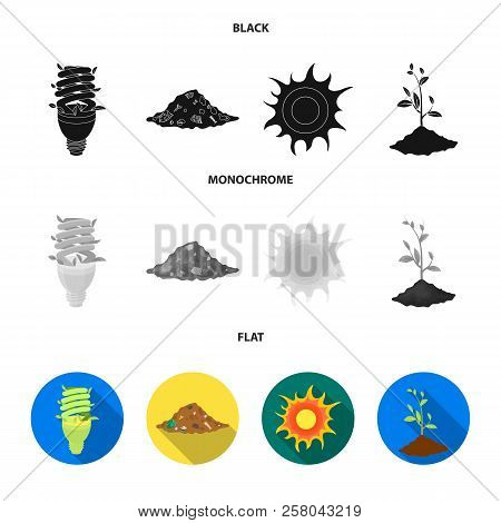 An Ecological Lamp, The Sun, A Garbage Dump, A Sprout From The Earth.bio And Ecology Set Collection 