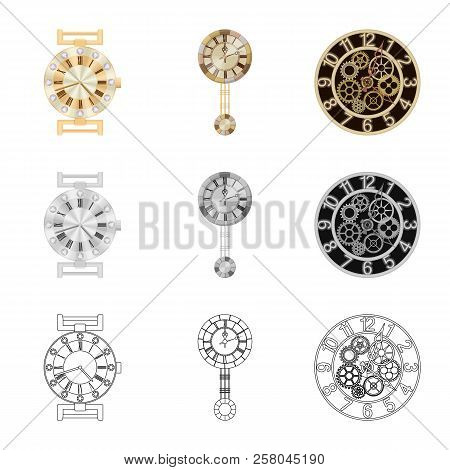 Vector Design Of Clock And Time Logo. Set Of Clock And Circle Vector Icon For Stock.