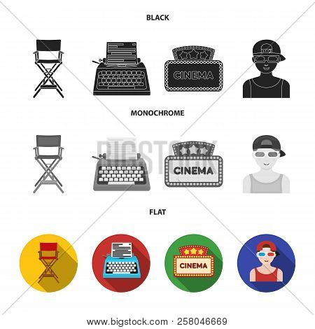 Chair Of The Director, Typewriter, Cinematographic Signboard, Film-man. Films And Cinema Set Collect