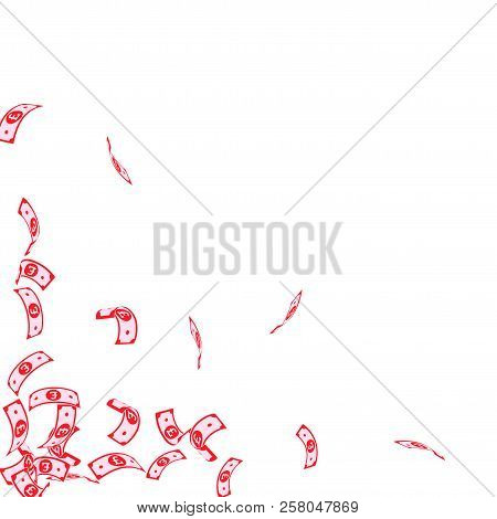 British Pound Notes Falling. Sparse Gbp Bills On White Background. United Kingdom Money. Awesome Vec