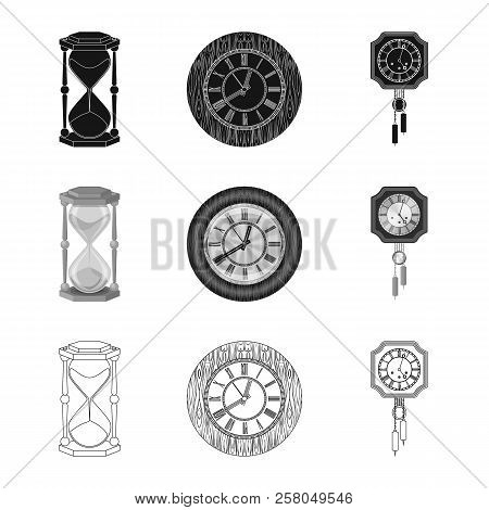 Vector Illustration Of Clock And Time Symbol. Set Of Clock And Circle Vector Icon For Stock.
