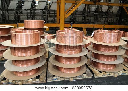 Rolls Of Copper Tube Are Placed In Storage Stack Yard Waiting To Be Sent Out To Customers.
