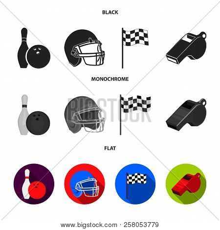 Bowl And Bowling Pin For Bowling, Protective Helmet For Playing Baseball, Checkbox, Referee, Whistle