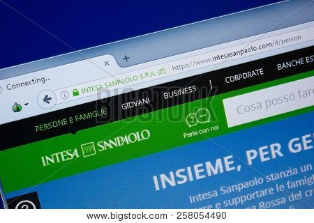 Ryazan, Russia - September 09, 2018: Homepage Of Intesa San Paolo Website On The Display Of Pc, Url 
