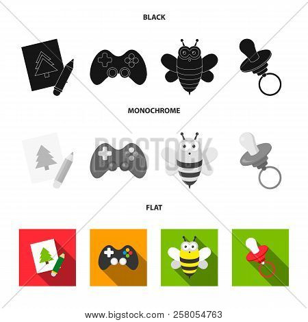 Picture, Dzhostik, Bee, Nipple.toys Set Collection Icons In Black, Flat, Monochrome Style Vector Sym
