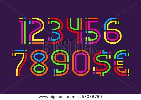Fiesta Carnival Colorful Numbers With Currency Signs Of Dollar And Euro.