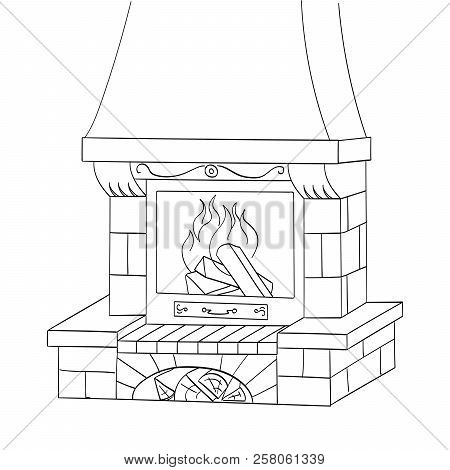 Object Coloring Raster. A Brick Fireplace Burns A Tree. Works And Heats.