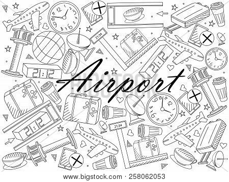 Airport Line Art Design Raster Illustration. Hand Drawn Doodle