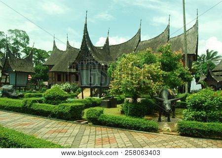 Jakarta - Indonesia. January 28, 2012. Indonesian Traditional House At Beautiful Indonesia At Miniat