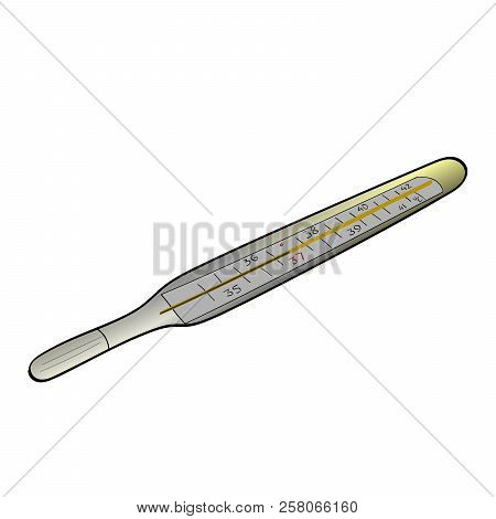 Mercury Thermometer. Medical Object On White Background. Body Temperature. Raster