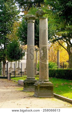 Roman Columns In Zamora, Castilla And Leon. Spain