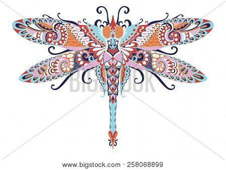 Colorful Dragonfly With Zentangle Style For Design Element. Vector Illustration
