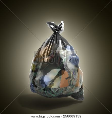Close Up Of A Garbage Bag 3d Render On Brown Background With Clipping Path