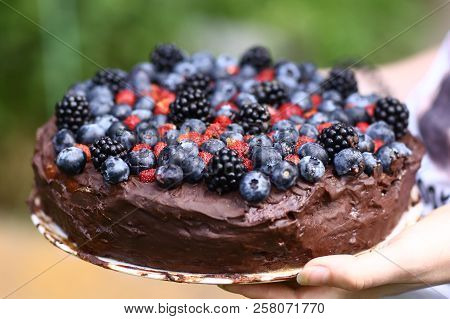 Birthday Cake For 17 Year Old Girl Made With Chocolate And Peanut Butter With Blueberry Brumble Stra