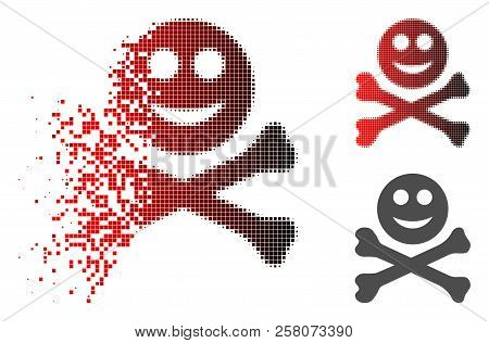 Happy Death Icon In Dispersed, Dotted Halftone And Undamaged Entire Versions. Pixels Are Organized I