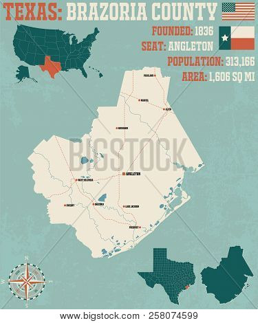 Detailed Map Of Brazoria County In Texas, Usa