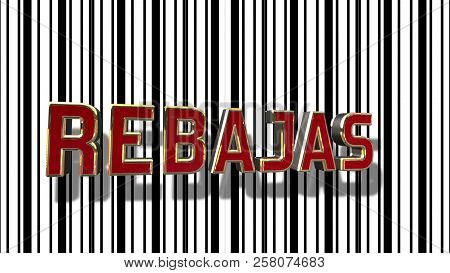 Spanish Sale (rebajas) Red And Gold 3d Text With Black And White Barcode Abstract Line Background