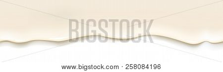 Top Flowing Yogurt Realistic Seamless Border. Background For Milk Dessert Package Design Food Or Dri