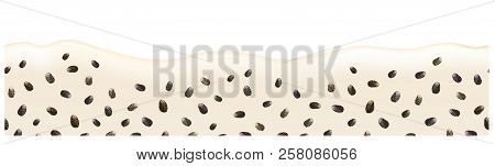 Chia Seeds With Bottom Flowing Yogurt Seamless Border With Clipping Mask. Background For Package Des