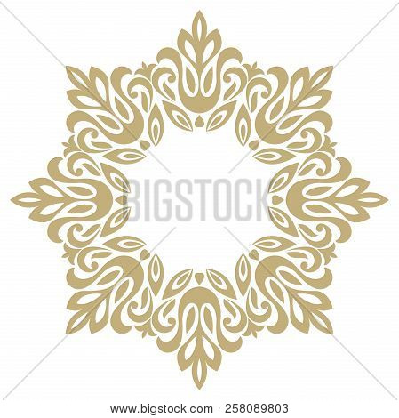 Vintage Round Frame In Retro Style, Barroco. Flower Decorative Ornament, Element For Greeting Cards,